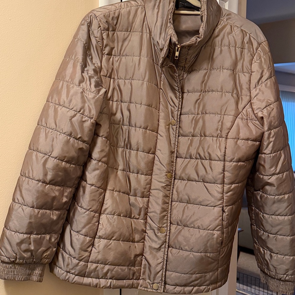 Ann Taylor Tan Puffer Jacket with Quilted Design